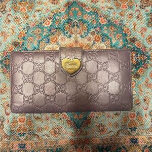 Gucci Embossed Lavender Wallet with Gold Heart